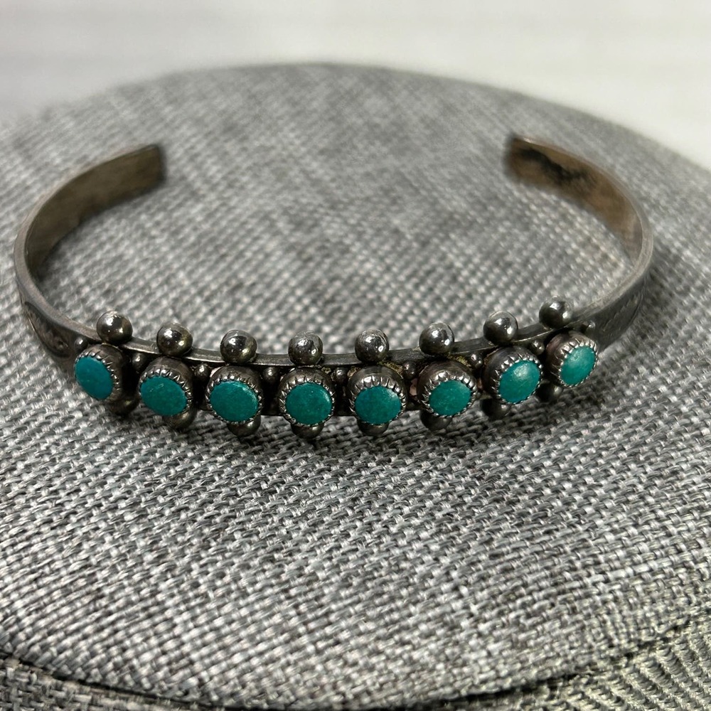 Vintage Navajo‎ Sterling Silver Turquoise Snake Eyes Cuff Bracelet